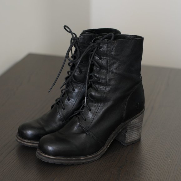 Frye Shoes - Frye Heeled Combat Boot - Black, Size 9